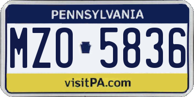 PA license plate MZO5836