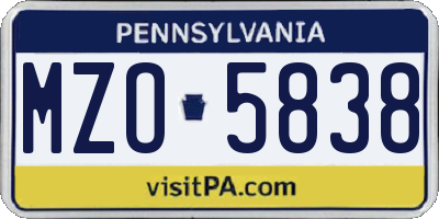 PA license plate MZO5838