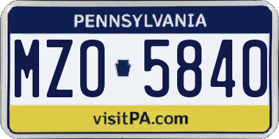 PA license plate MZO5840