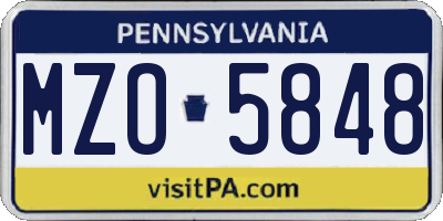 PA license plate MZO5848