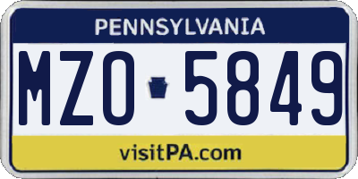 PA license plate MZO5849