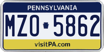 PA license plate MZO5862