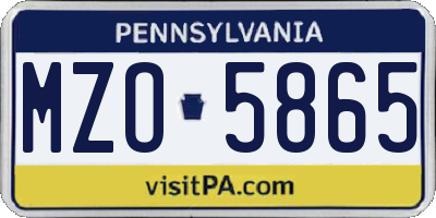 PA license plate MZO5865