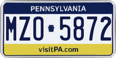 PA license plate MZO5872