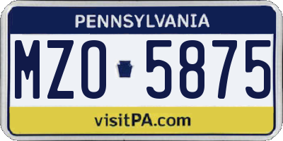 PA license plate MZO5875