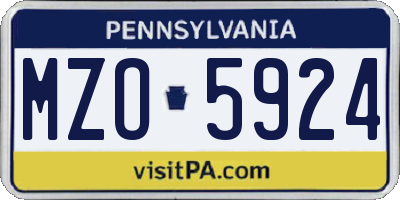 PA license plate MZO5924