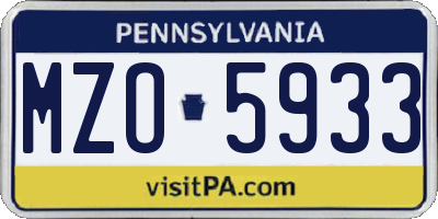PA license plate MZO5933