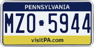 PA license plate MZO5944