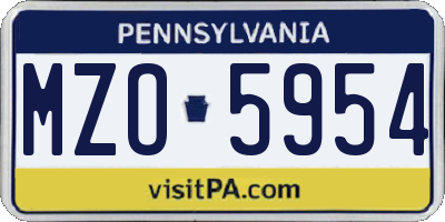 PA license plate MZO5954