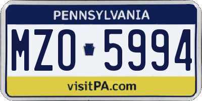 PA license plate MZO5994