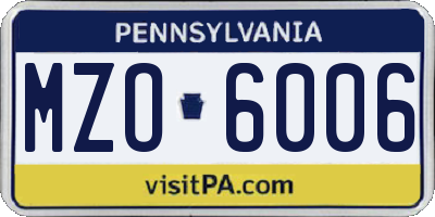PA license plate MZO6006