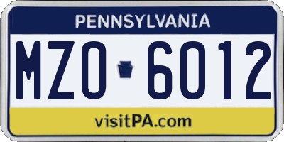 PA license plate MZO6012