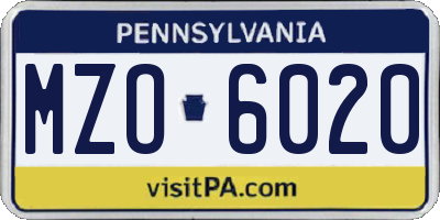 PA license plate MZO6020