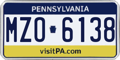 PA license plate MZO6138
