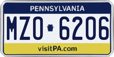 PA license plate MZO6206