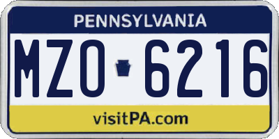 PA license plate MZO6216