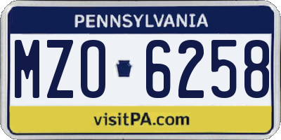 PA license plate MZO6258