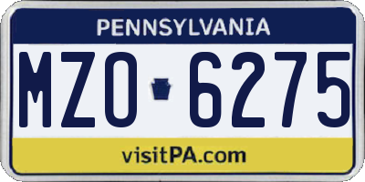 PA license plate MZO6275