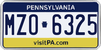 PA license plate MZO6325