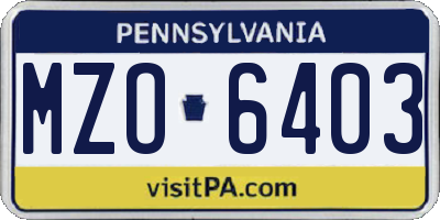 PA license plate MZO6403