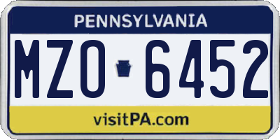 PA license plate MZO6452