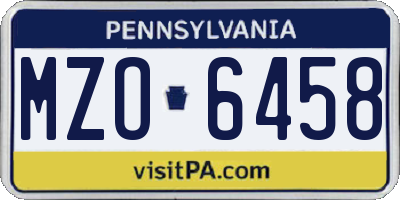 PA license plate MZO6458