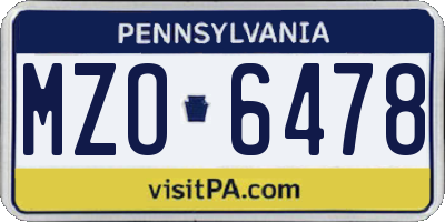 PA license plate MZO6478