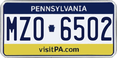 PA license plate MZO6502