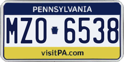 PA license plate MZO6538