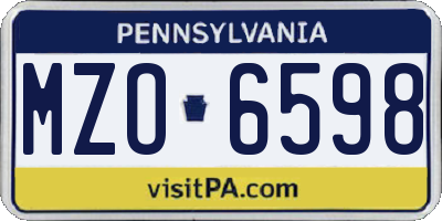 PA license plate MZO6598
