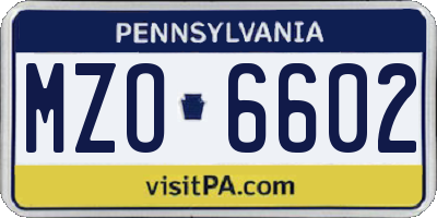 PA license plate MZO6602