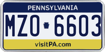 PA license plate MZO6603