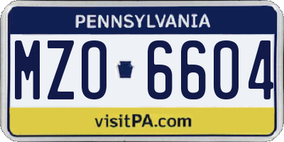 PA license plate MZO6604