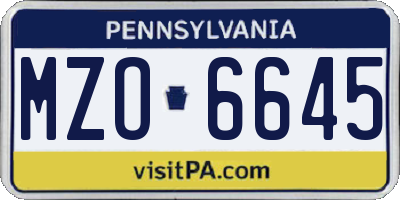 PA license plate MZO6645