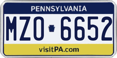 PA license plate MZO6652