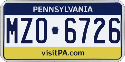 PA license plate MZO6726