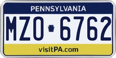 PA license plate MZO6762