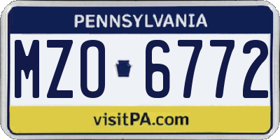 PA license plate MZO6772