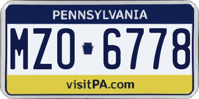 PA license plate MZO6778