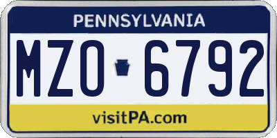 PA license plate MZO6792