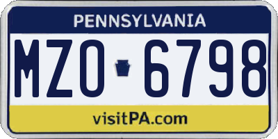 PA license plate MZO6798