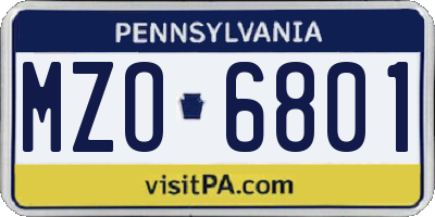 PA license plate MZO6801