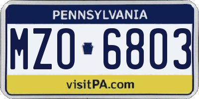 PA license plate MZO6803