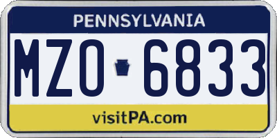 PA license plate MZO6833