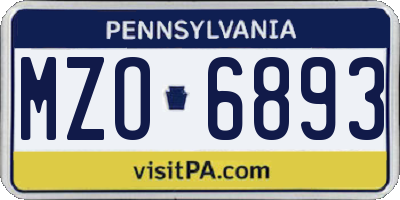 PA license plate MZO6893