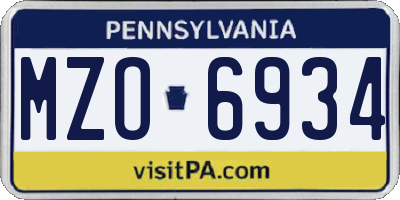 PA license plate MZO6934