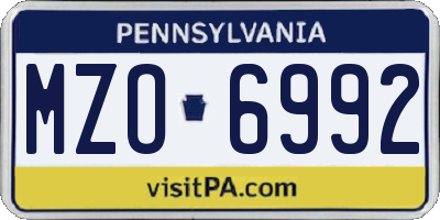 PA license plate MZO6992