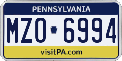 PA license plate MZO6994
