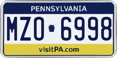 PA license plate MZO6998