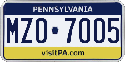 PA license plate MZO7005